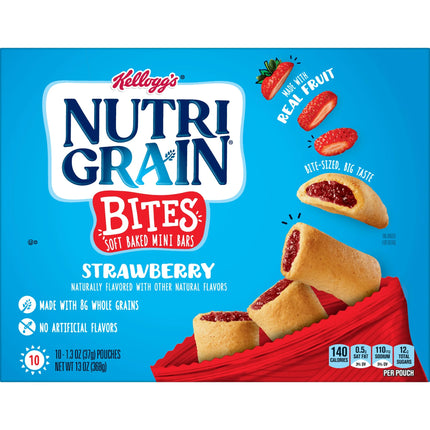 Kellogg'S Nutri-Grain Bites Strawberry Chewy Soft Baked Mini Breakfast Bars, Kids Snacks, 13 Oz, 10 Count