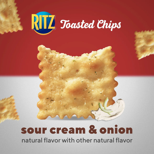 RITZ Toasted Chips Sour Cream and Onion Crackers, Party Snacks, Family Size, 11.4 Oz