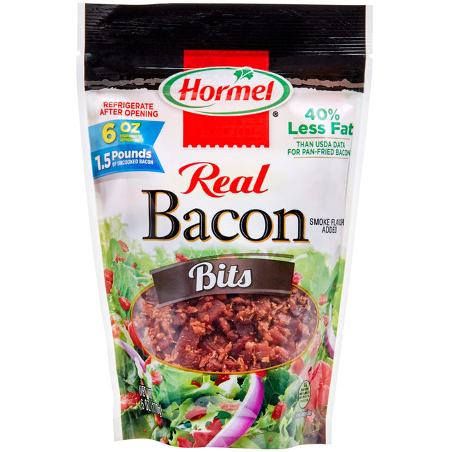 HORMEL Real Bacon Bits Topping, Salad Topping, 25 Calories per Serving, Shelf-Stable, 6 Oz Plastic Pouch