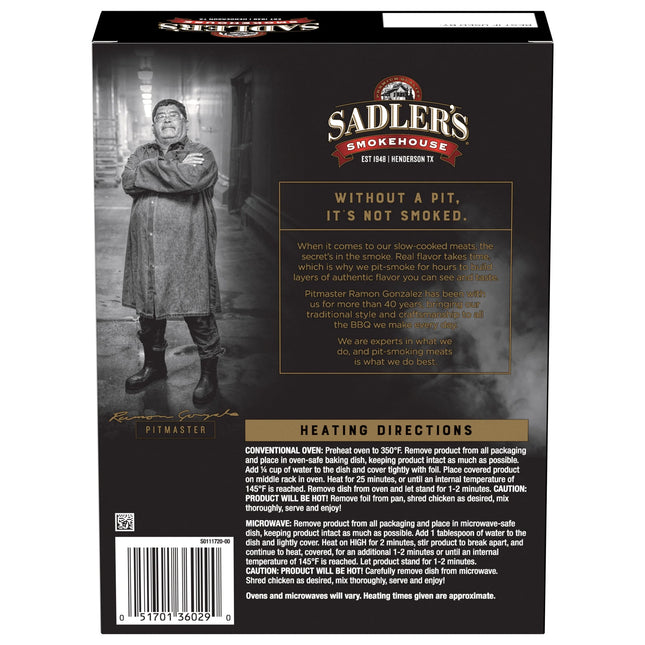 SADLER'S SMOKEHOUSE Seasoned Pulled Chicken, Refrigerated, 16 Oz Plastic Vacuum Sealed Pakage