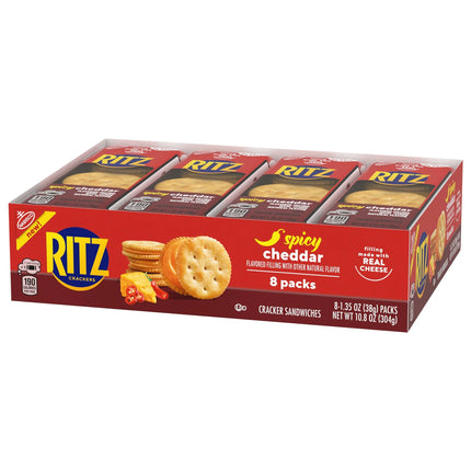 RITZ Spicy Cheddar Cheese Sandwich Crackers, Lunch Snacks, 8 Snack Packs (6 Crackers per Pack)