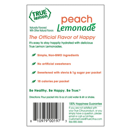 (10 Packets) True Lemon Peach Lemonade Stevia Sweetened, On-The-Go, Caffeine Free Powdered Drink Mix