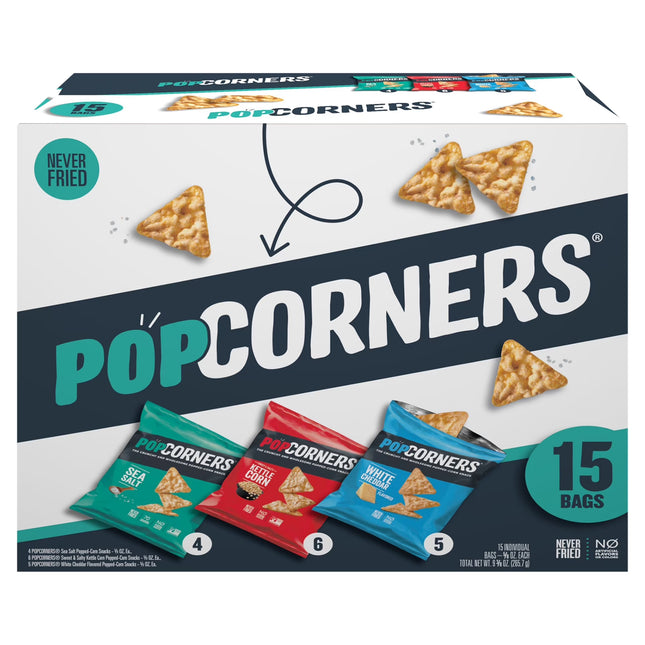 Popcorners Popped Corn Snack Chips, 3 Flavor Variety Pack, 15 Count Multipack