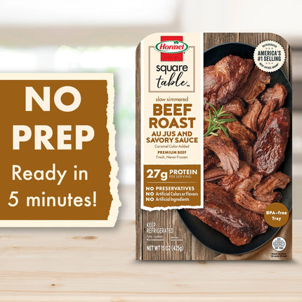 HORMEL SQUARE TABLE Slow Simmered Beef Roast Au Jus and Savory Sauce, Refrigerated, 15 Oz Plastic Microwaveable Tray