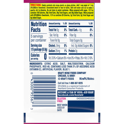 Kool-Aid Unsweetened Black Cherry Powdered Soft Drink Mix, 0.13 Oz Packet, Powders