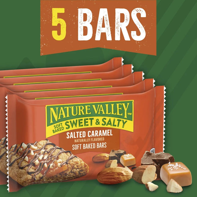 Nature Valley Soft Baked Sweet and Salty Bars, Salted Caramel, Whole Grain, 5 Bars, 6.2 Oz