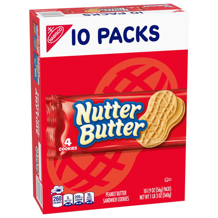 NUTTER BUTTER Peanut Butter Sandwich Cookies, 10 Snack Packs (4 Cookies per Pack)