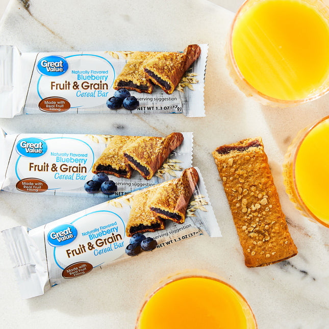 Great Value Fruit & Grain Cereal Bars, Blueberry, 1.3 Oz, 8 Count