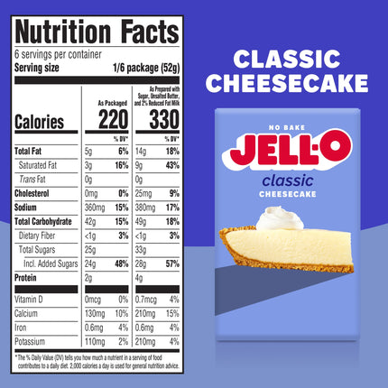 Jell-O No Bake Classic Cheesecake Dessert Kit with Filling Mix and Crust Mix, 11.1 Oz Box