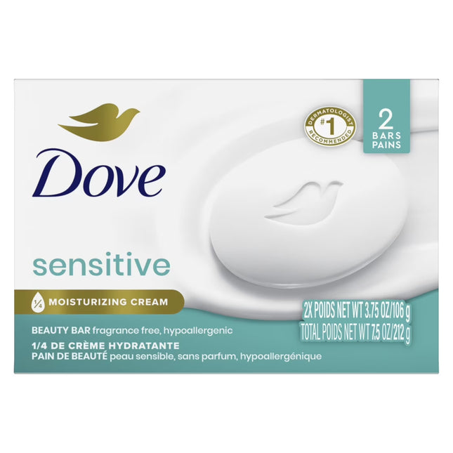 Dove Beauty Bar Women'S Bath Soap Sensitive Skin, 3.75 Oz 2 Bars