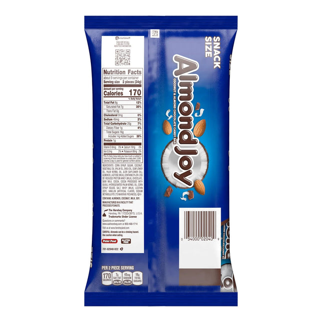 Almond Joy Coconut and Almond Chocolate Snack Size Candy, Bag 11.3 Oz