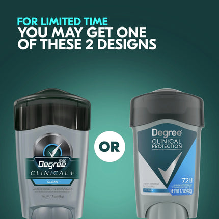 Degree Clinical Protection Long Lasting Men'S Antiperspirant Deodorant Stick, Clean, 1.7 Oz
