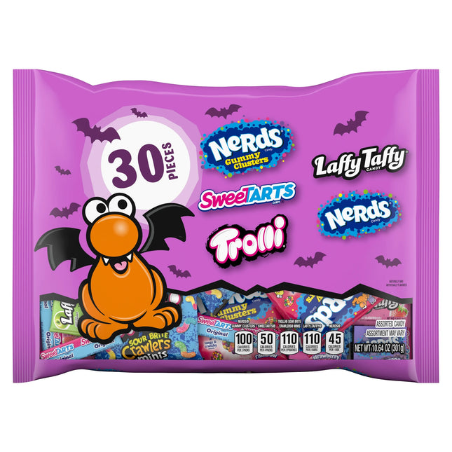 Halloween Core Winners Variety Bag, Trick-Or-Treat Candy, NERDS Gummy Clusters, Sweetarts, Trolli, Laffy Taffy and NERDS, 30 Pieces, 10.64 Ounce Bag