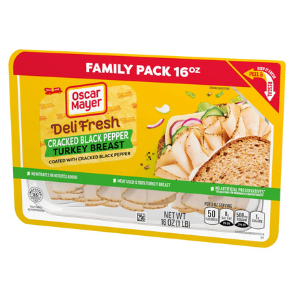 Oscar Mayer Deli Fresh Cracked Black Pepper Sliced Turkey Breast Deli Lunch Meat Family Size, 16 Oz Package