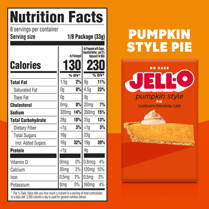 Jell-O No Bake Pumpkin Style Pie Dessert Kit with Filling Mix & Crust Mix, 9.2 Oz Box