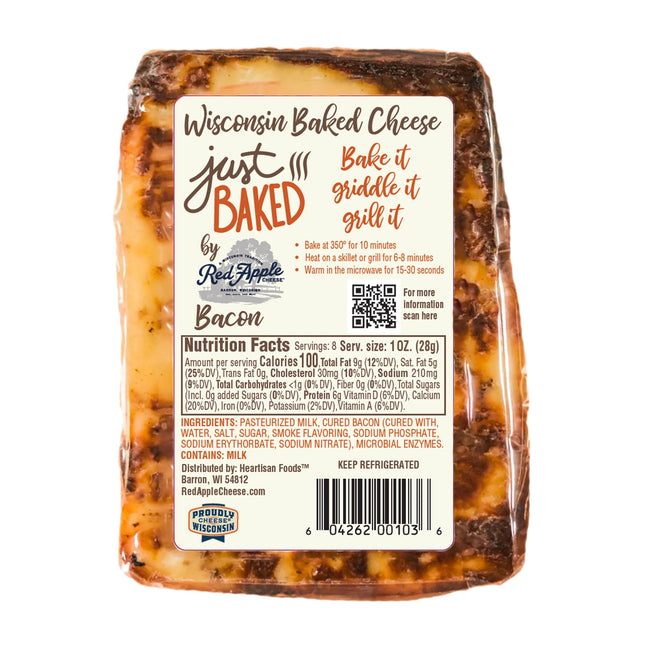 Red Apple Cheese Just Baked Bacon Cheese, 8Oz, Block, Refrigerated