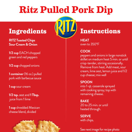 RITZ Toasted Chips Sour Cream and Onion Crackers, Party Snacks, Family Size, 11.4 Oz
