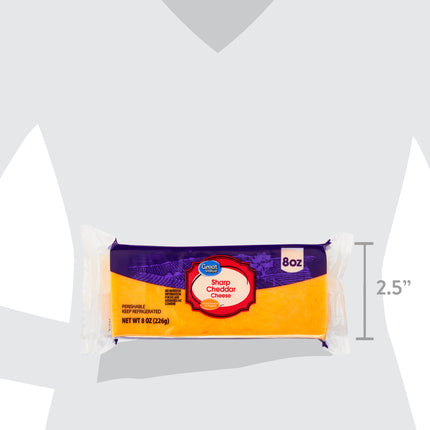 Great Value Sharp Cheddar Block Cheese, 8 Oz Chunk