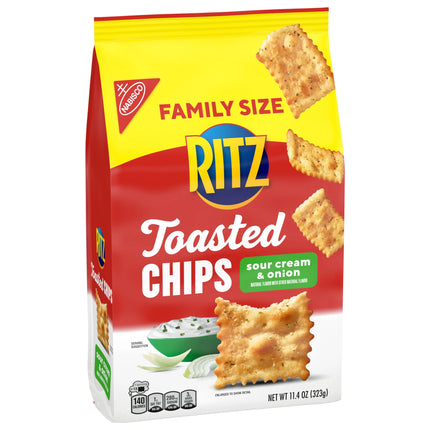 RITZ Toasted Chips Sour Cream and Onion Crackers, Party Snacks, Family Size, 11.4 Oz