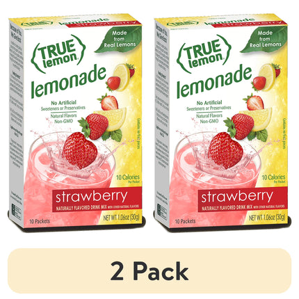 True Lemon Strawberry Lemonade Drink Mix Powder, No Artificial Sweeteners, 1.06 Oz., 10 Count Box