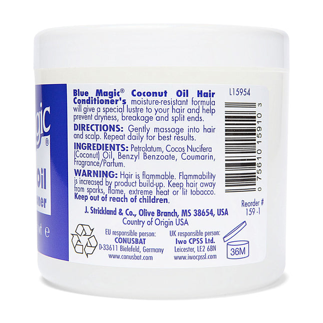 Blue Magic Coconut Oil Conditioner, 12 Oz., Dry Hair Type, Repair Split Ends, Moisturizing, Jar
