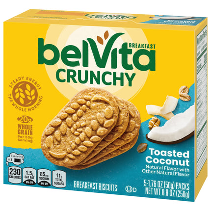 Belvita Breakfast Bars Biscuits, Toasted Coconut, 5 Packs (4 Biscuits per Pack)