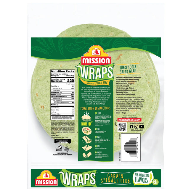 Mission Wraps Garden Spinach, 6 Count