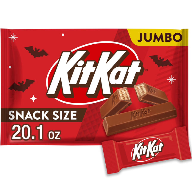 Kit Kat Milk Chocolate Wafer Snack Size Halloween Candy, Jumbo Bag 20.1 Oz