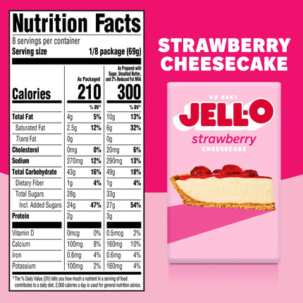 Jell-O No Bake Strawberry Cheesecake Dessert Kit with Strawberry Topping, Filling Mix and Crust Mix, 19.6 Oz Box