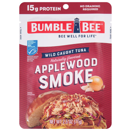 Bumble Bee Applewood Smoke Naturally Flavored Light Tuna, Wild Caught, Gluten Free, 15G Protein per Serving, Ready to Eat, Shelf Stable Pouch, 2.5 Oz