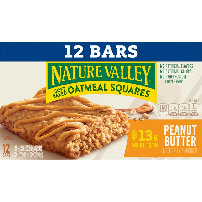 Nature Valley Soft Baked Oatmeal Squares, Peanut Butter, 12 Bars, 14.88 Oz
