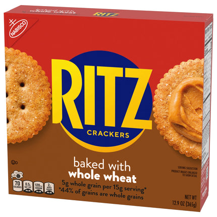 RITZ Whole Wheat Crackers, Snacks for Kids and Adults, Lunch Snacks, 12.9 Oz