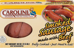 Caroline Smoked Beef Sausage 40 oz (Pork Casing)
