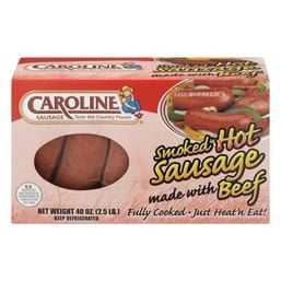Caroline Hot Smoked Beef Sausage, 40 oz. (Pork Casing)