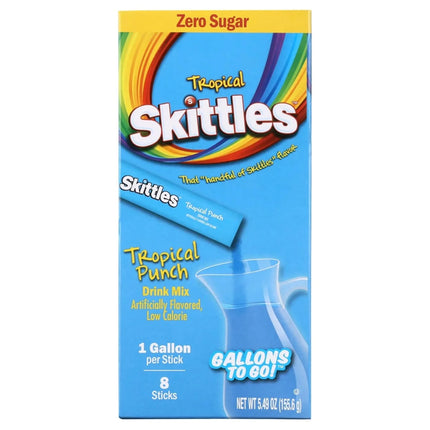 Skittles Zero Sugar Gallons-To-Go Powdered Drink Mix, Tropical Punch, 8 Count Gallon Pitcher Packets