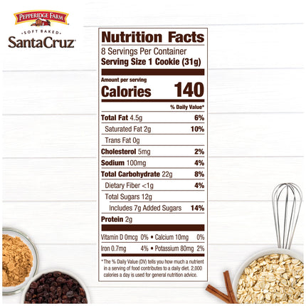 Pepperidge Farm Santa Cruz Soft Baked Oatmeal Raisin Cookies, 8.6 Oz Bag (8 Cookies)