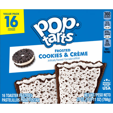 Pop-Tarts Frosted Cookies and Creme Toaster Pastries, Breakfast Foods, Shelf-Stable, 27 Oz (16 Count)