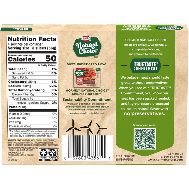 HORMEL, Natural Choice, Applewood Smoked Turkey, Sliced, Refrigerated 8 Oz Paper Box