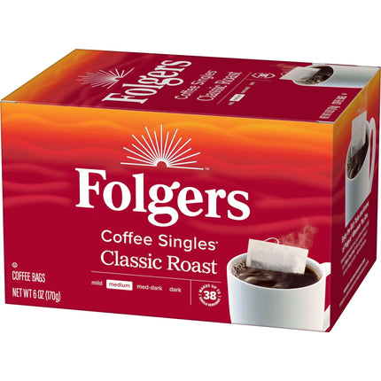 Folgers Coffee Singles Classic Roast Coffee Bags, 38 Count