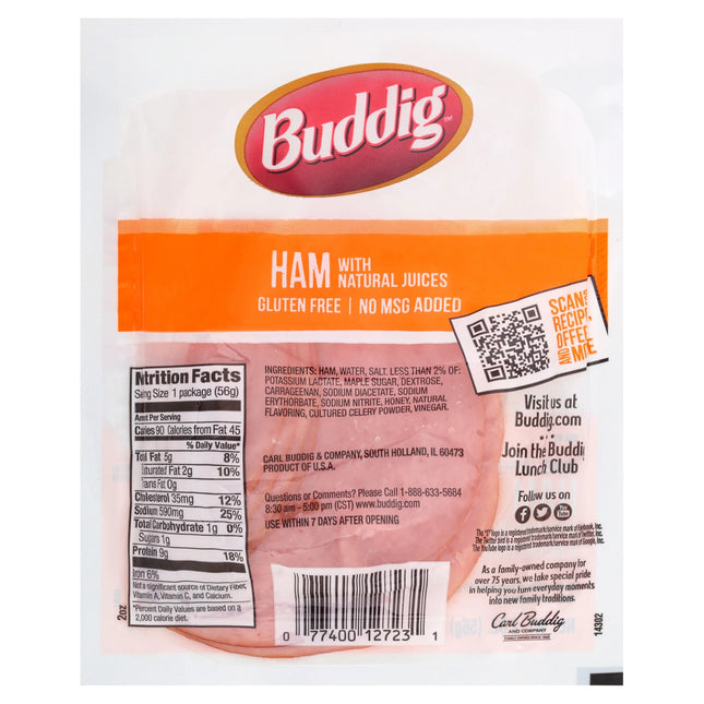 Carl Buddig, Original Smoked Ham Lunchmeat, Sliced, 2 Oz Pouch