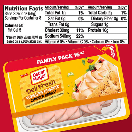 Oscar Mayer Deli Fresh Rotisserie Seasoned Sliced Chicken Breast Deli Lunch Meat, 16 Oz Package