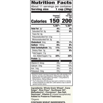 Cascadian Farm Organic Cinnamon Crunch Cereal, Family Size, 14.5 Oz