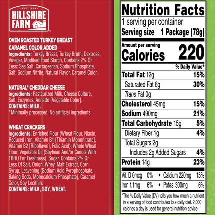 Hillshire Farm Protein Snack Pack, Turkey, Cheddar Cheese, Wheat Crackers, 2.76 Oz