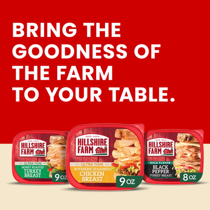 Hillshire Farm Ultra Thin Rotisserie Seasoned Chicken Breast, Deli Lunch Meat, 9 Oz Plastic Tub