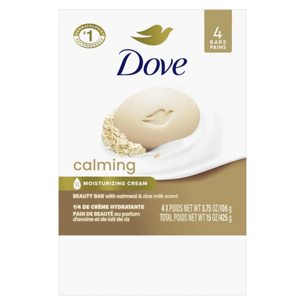 Dove Beauty Bar Women'S Bath Soap Calming Oatmeal & Rice Milk, 3.75 Oz 4 Bars