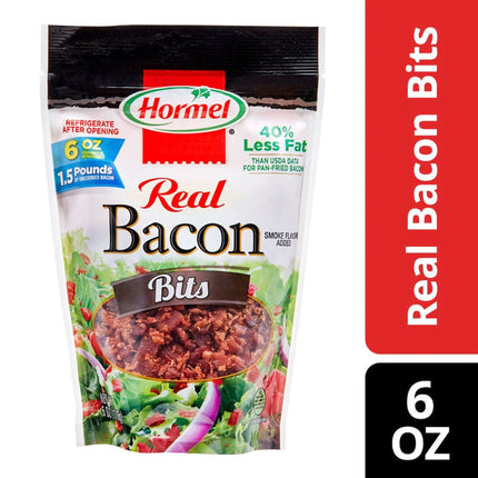 HORMEL Real Bacon Bits Topping, Salad Topping, 25 Calories per Serving, Shelf-Stable, 6 Oz Plastic Pouch
