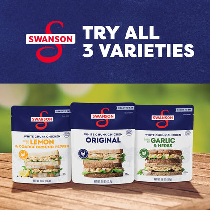 Swanson Lemon and Coarse Ground Pepper White Chunk Fully Cooked Chicken, Ready to Eat, Simple On-The-Go Meals, 2.6 Oz Pouch