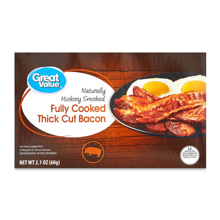 Great Value Hickory Smoked Fully Cooked Thick Cut Bacon, 2.1 Oz