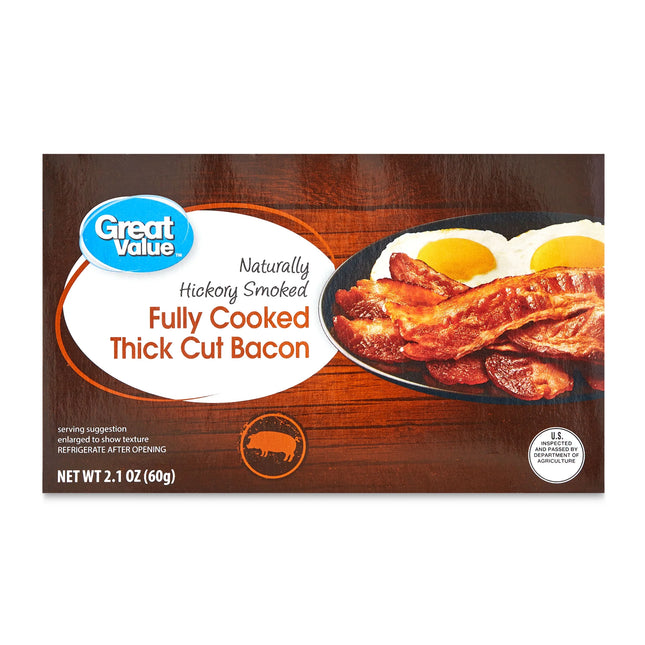 Great Value Hickory Smoked Fully Cooked Thick Cut Bacon, 2.1 Oz