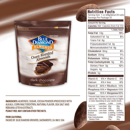 Blue Diamond Almonds Oven Roasted Dark Chocolate Almonds, 25 Oz.